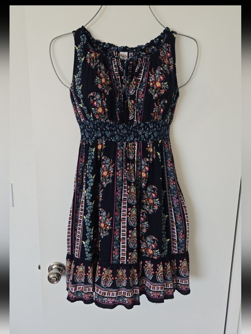 Bila Navy Floral Smocked Waist Mini Dress